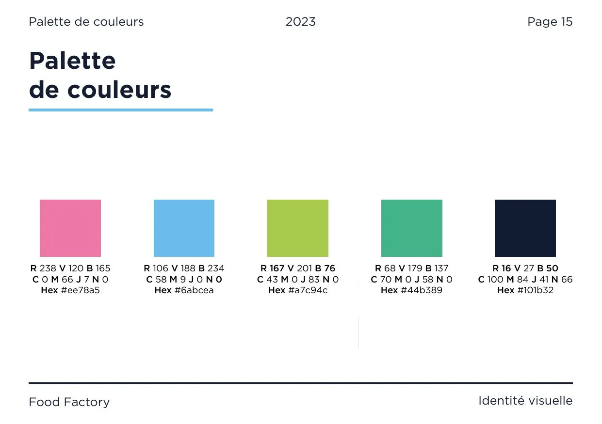 Palette de couleurs de la charte