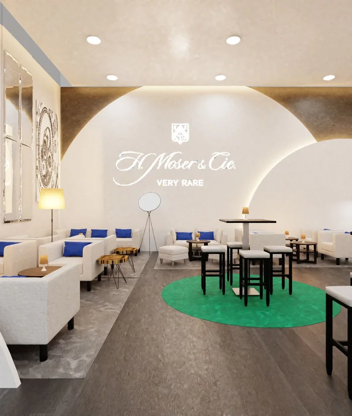Lounge H. Moser et Cie, mur de marque