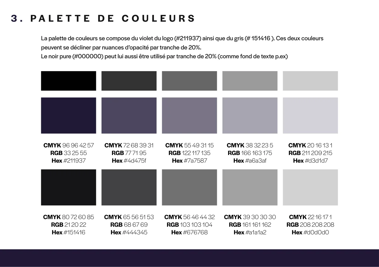Palette de couleurs Pablo Consulting, déclinée en nuances