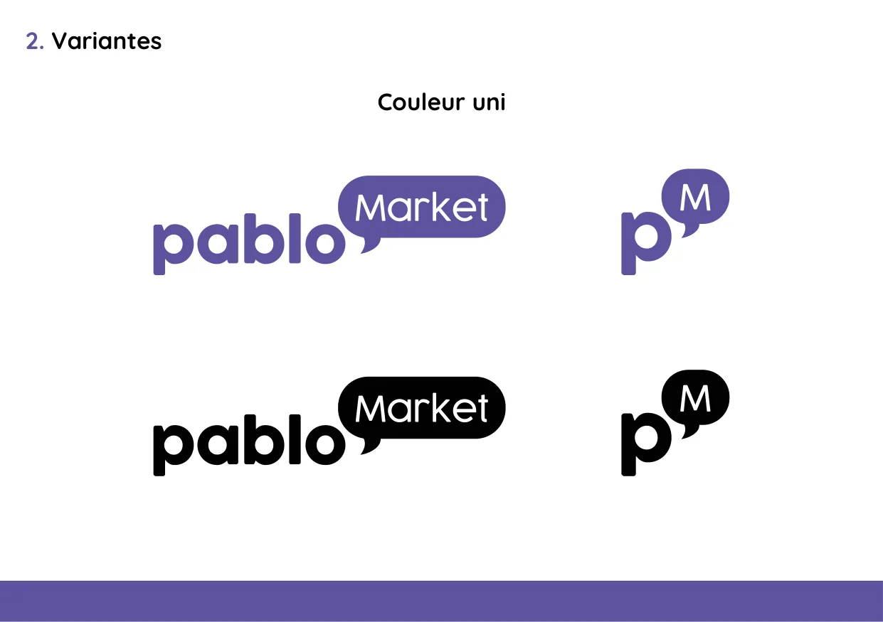 Variantes du logo Pablo Market en couleur et en noir, avec son monogramme