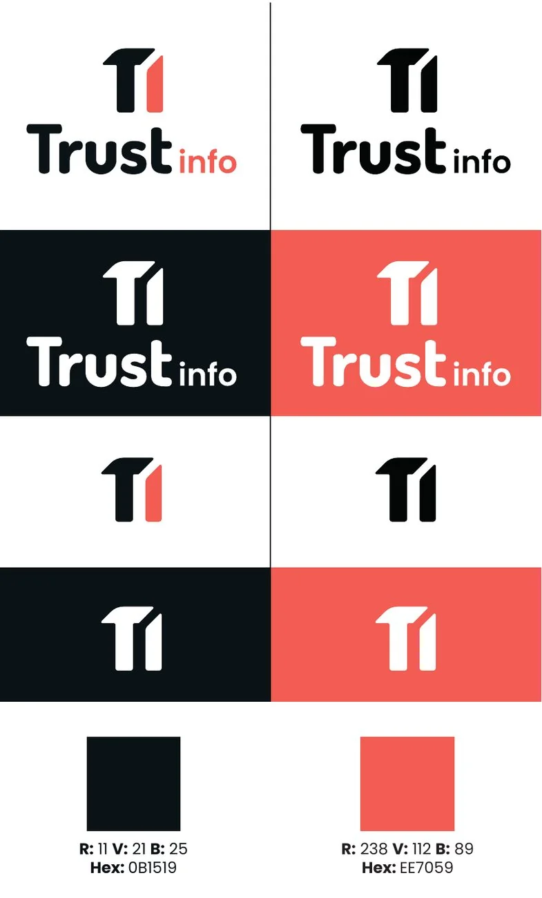 Planche d'identité Trust Info, déclinaisons du logo